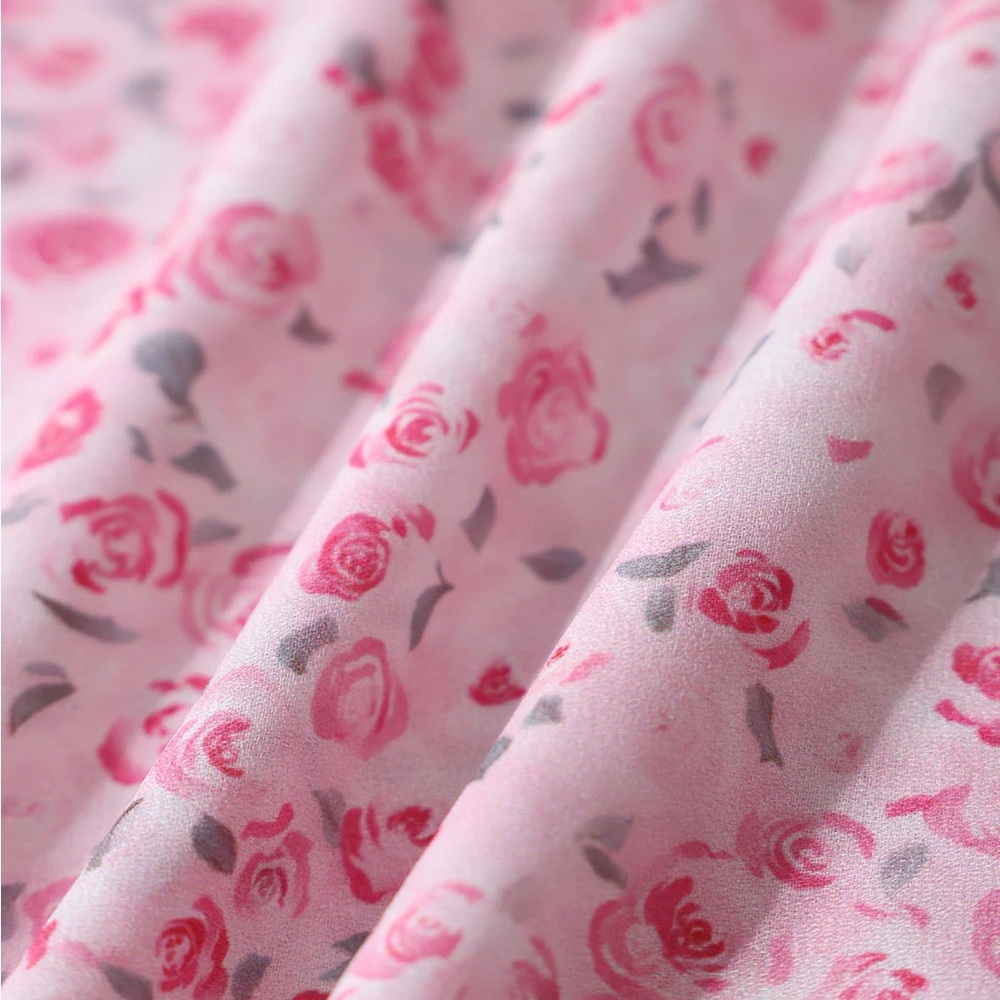 Pink Floral Round Neck Pleated Mini Dress - Picture 7 of 8